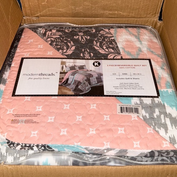 NWT Bed Bath& Beyond Sylvia Printed Reversible 3piece King Size Cotton Quilt Set - Picture 15 of 16